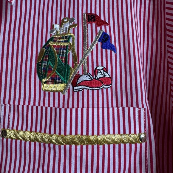 🆕Marquis Red White Stripe Vintage Mens Golf Oxford Button Down Collared Shirt - Picture 4 of 10